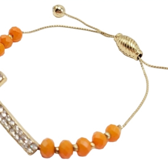 Stunning Orange and Gold Rhinestones Cross Bracelet - Picture 4 of 6